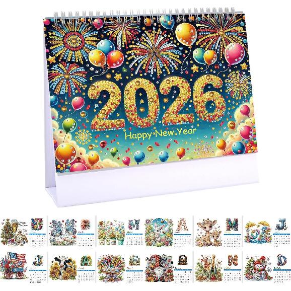 2026 Standing Desk Calendar DIY Diamond Art Painting Monthly Flip Desktop Calendar with To Do List Calendars Planner for Home Office-2026-A