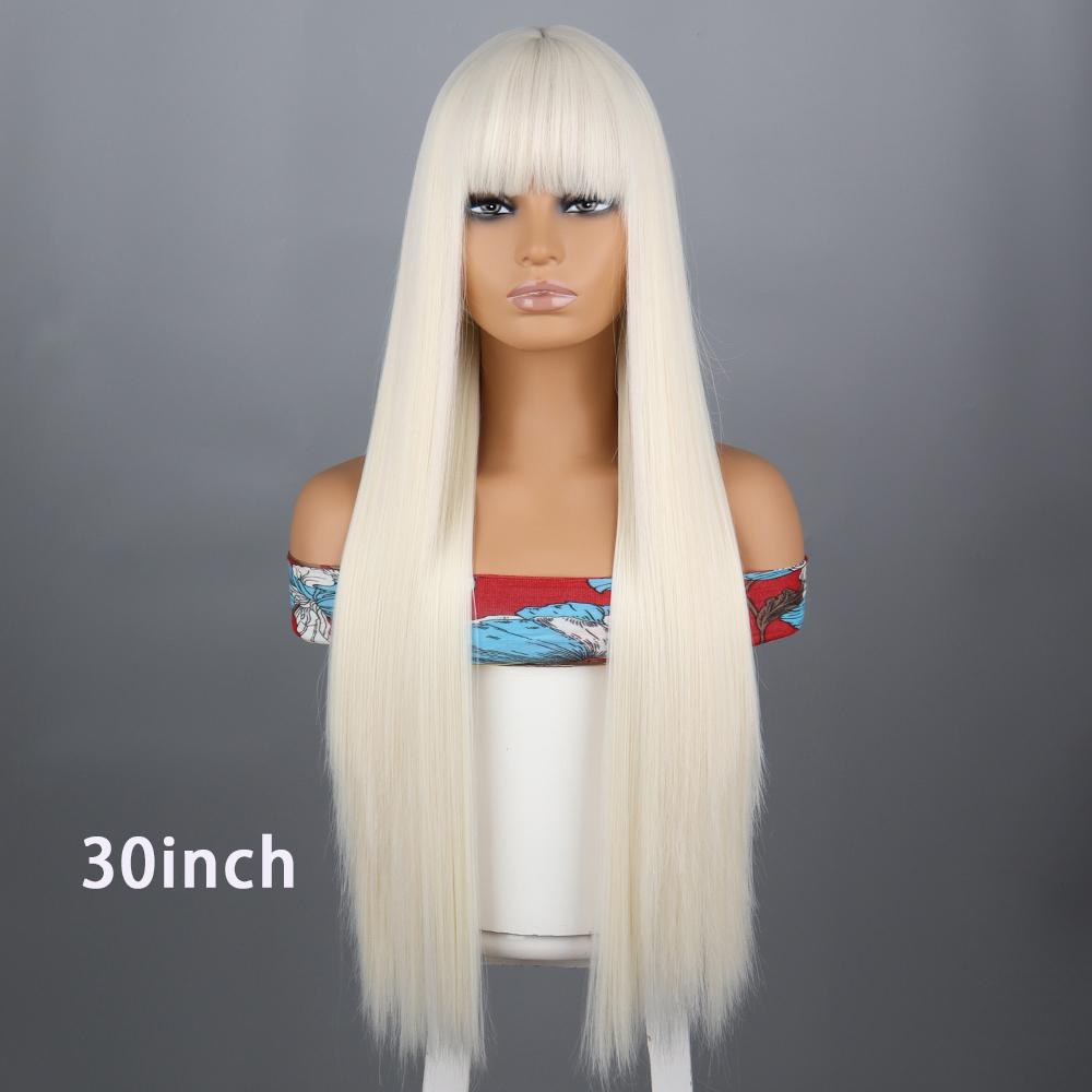 Long Straight Wig With Bangs Natural White Hair Wigs Synthetic Heat Resistant Wigs For Girls Daily Party Use