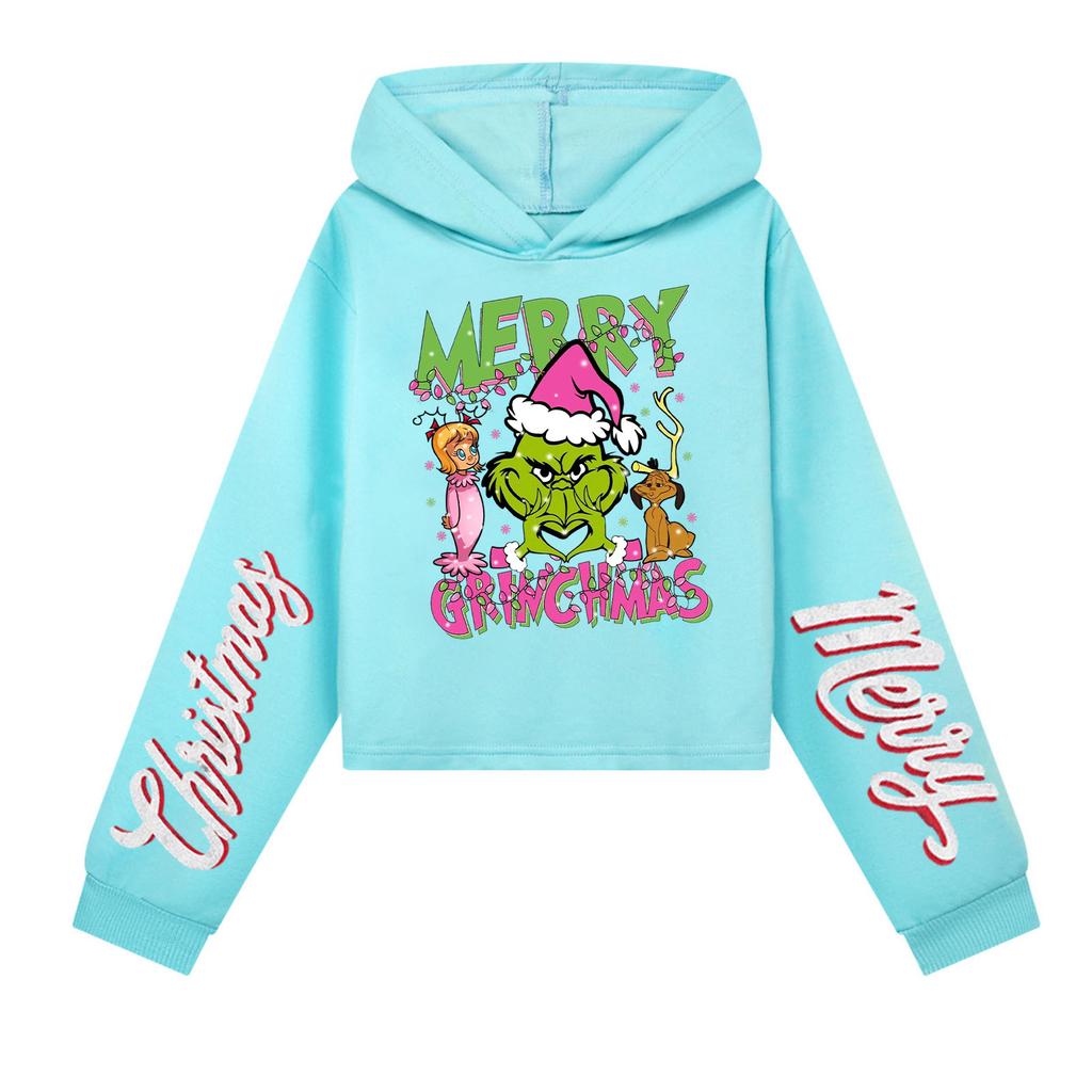 Kids' Casual Fashion Christmas Printed Long Sleeve Hooded Sweatshirt (No Drawstring)