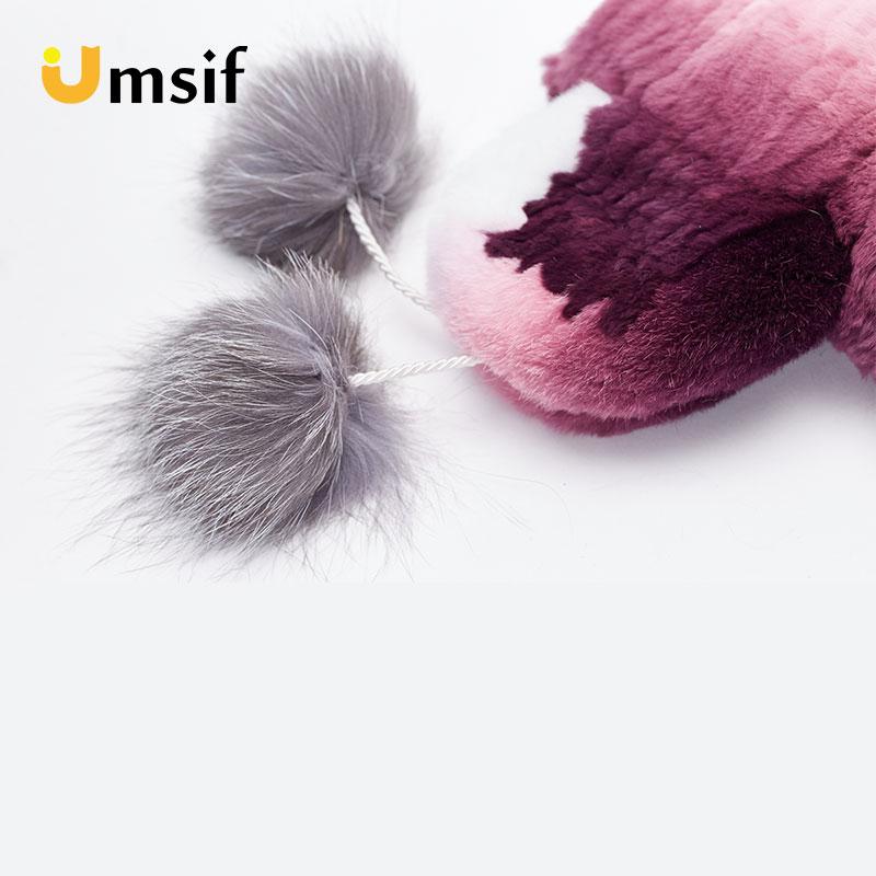 2019 Winter Bomber Hats for Women Rex Rabbit Fur Beanies Hat With Pompoms Women's Warm Knitted Hat Skullies Beanies Female Caps