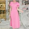 ZANZEA Women Summer V-Neck Casual Short Sleeve Long Dress