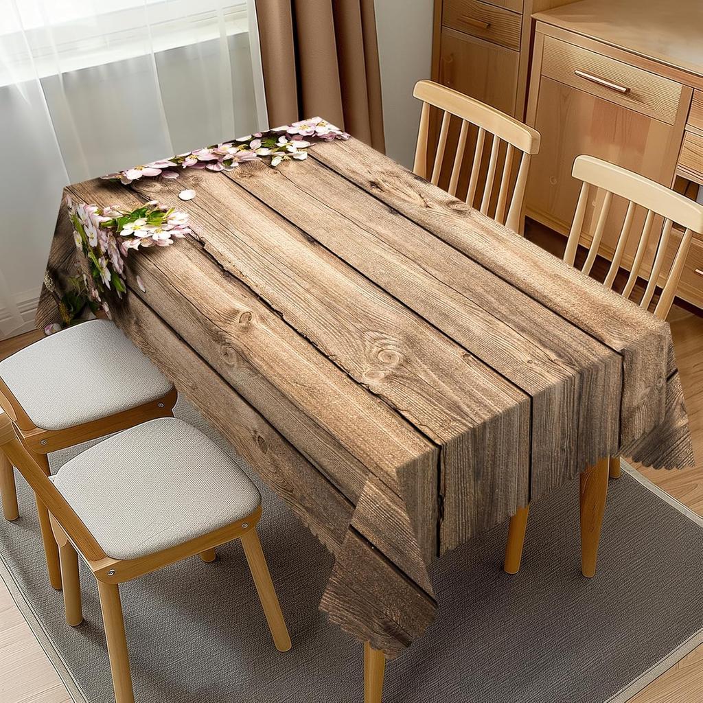 Wooden Board Print Rectangle Table Cloth for Table Decor Waterproof Machine Washable Reusable Tablecloth for Table Outdoor