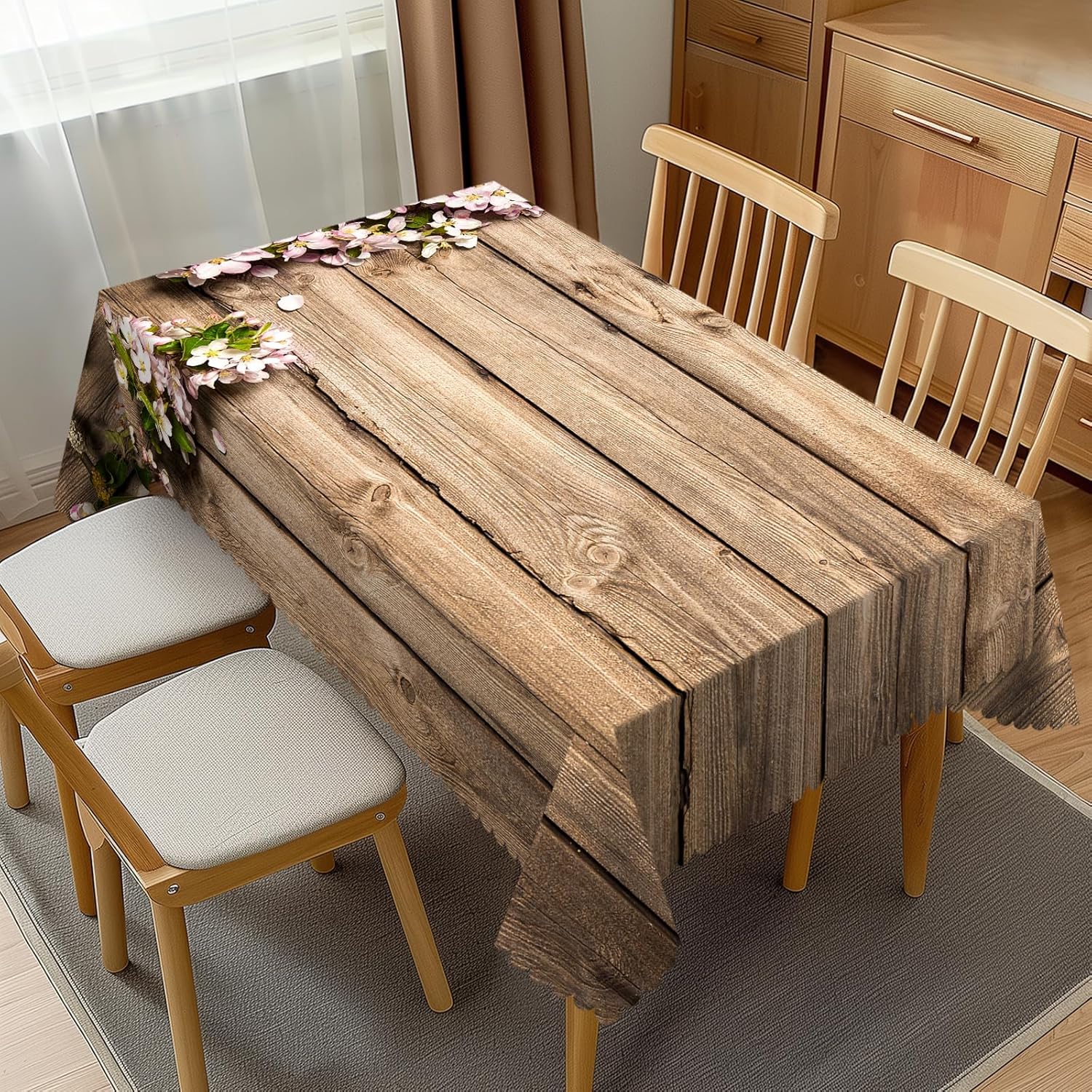 Houten Plaat Print Rechthoekige Tafelkleed voor Tafeldecoratie Waterdicht Machine Wasbaar Herbruikbaar Tafelkleed voor Tafel Buiten 140x140cm