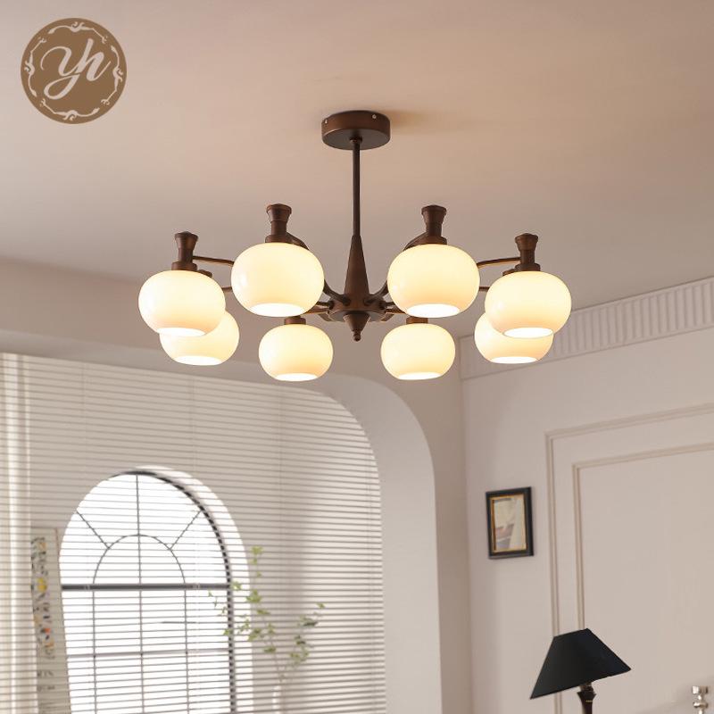 2025 French Mid-Century Luxury Chandelier: Retro American Persimmon Hall Lighting Fixture