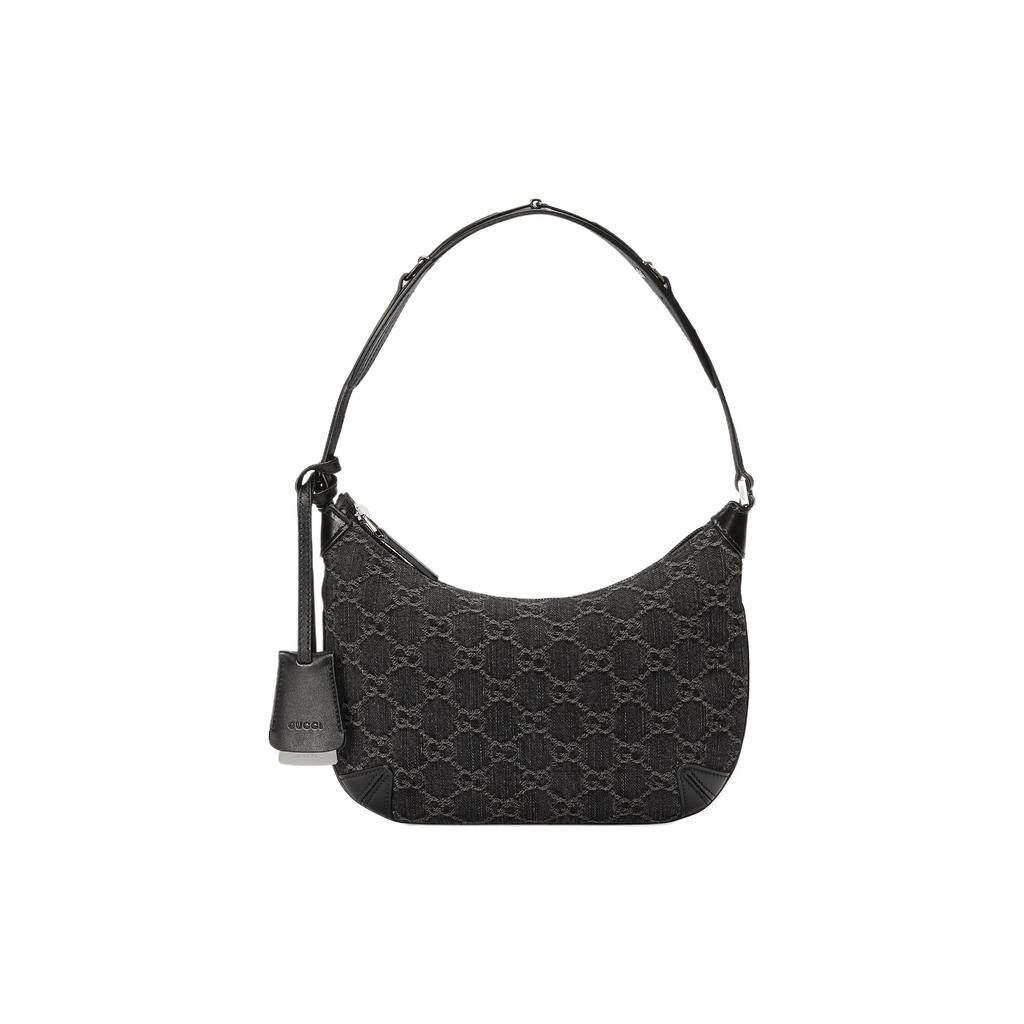 Gucci Horsebit Slim Series Double G Logo Zipper Closure Denim And Leather Trim Handbag Small Women Handbags Black Gray 774719-FACZ1-4952