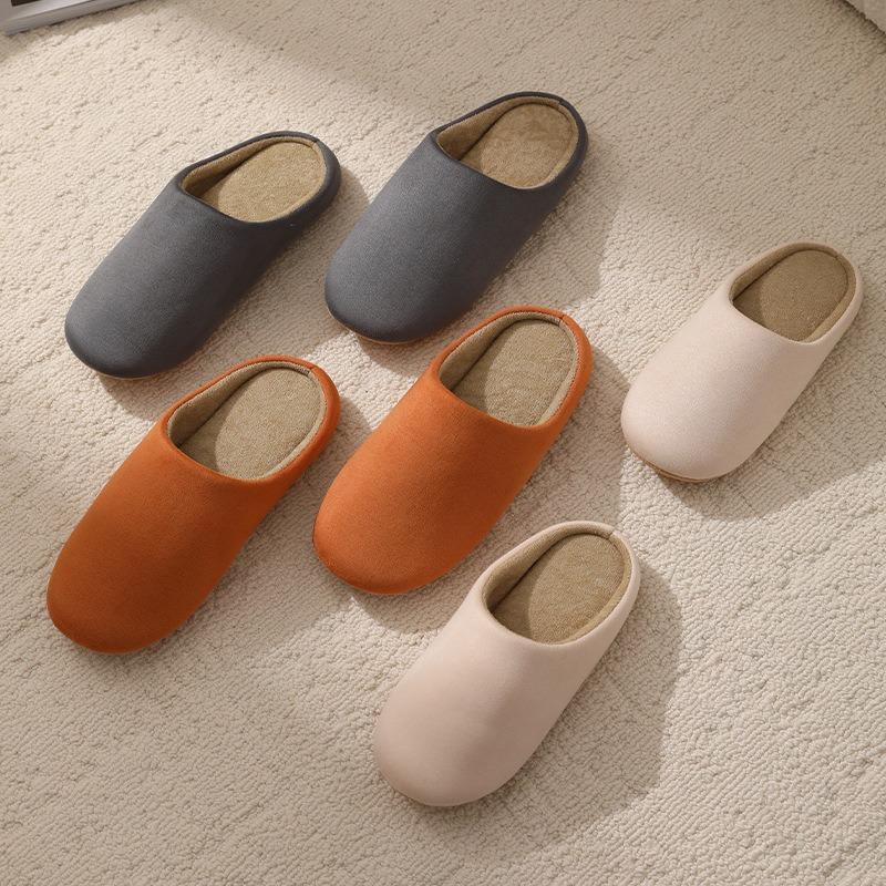Home Slippers Women's Spring and Autumn Japanese Premium Machine Washable Cotton and Linen Breathable Four Seasons Silent Floor Couple Cotton Mop Men