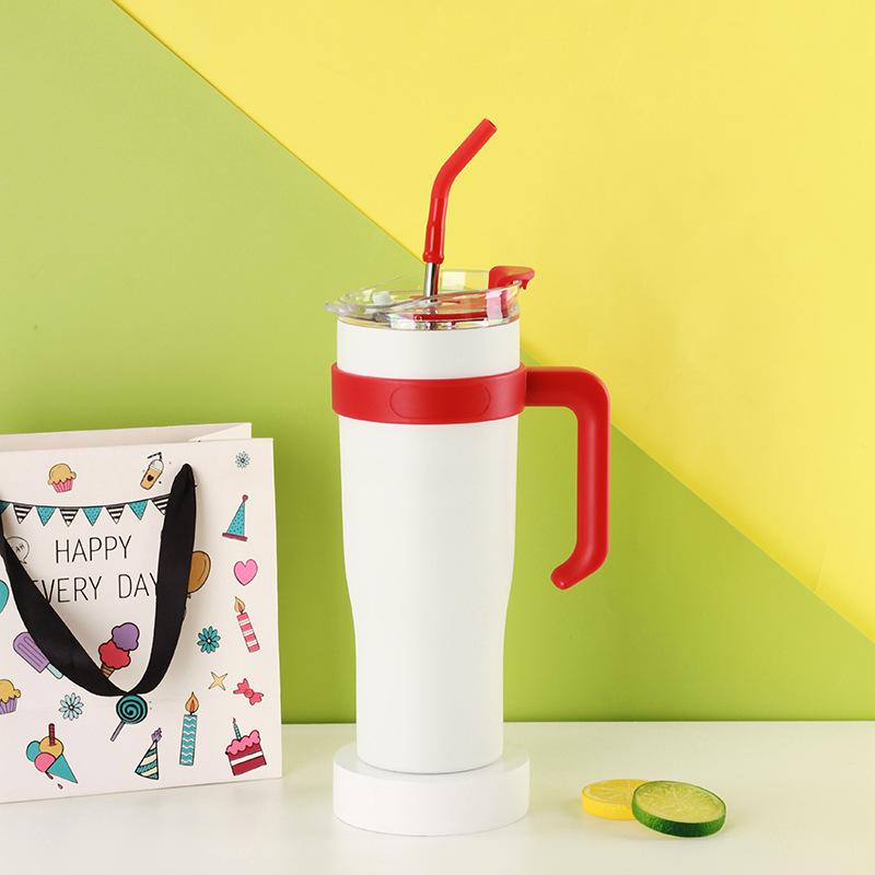 Big Mac Large Capacity Stainless Steel Insulated Mug Double Wall Vacuum Straw Cup Handle Portable Car Mug