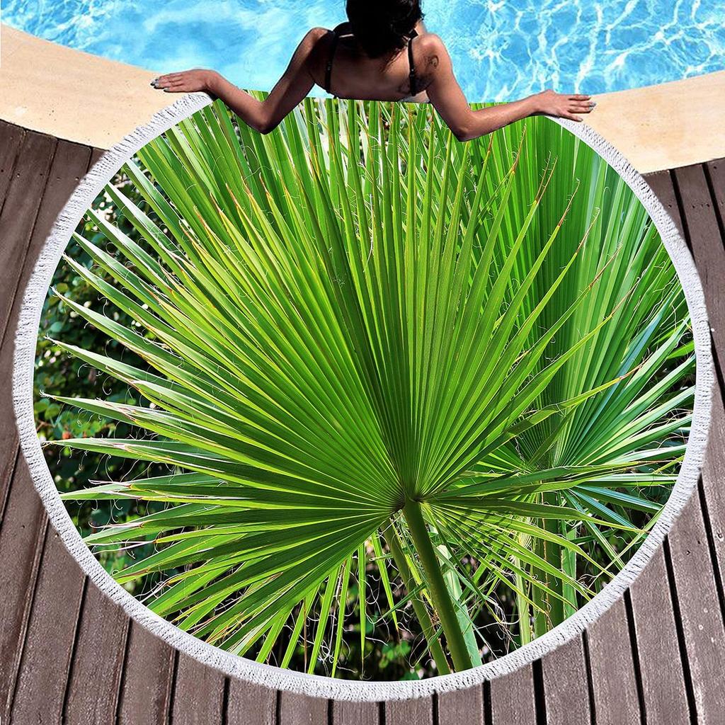Palm Leaf Round Beach Towel,Round Hawaiian Beach Blanket Sand Free Quick Dry Boho Circle Bath Towel Absorbent Tropical Yoga Mat