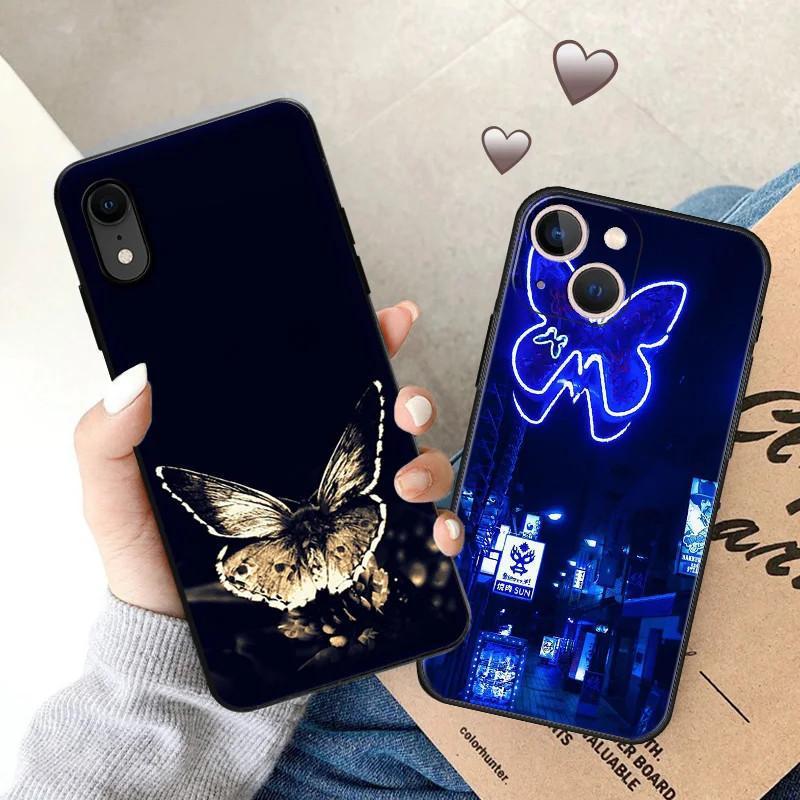 iPhone14 Plus mobile phone case, luxury pink flower butterfly mobile phone case, painted and anti-drop.