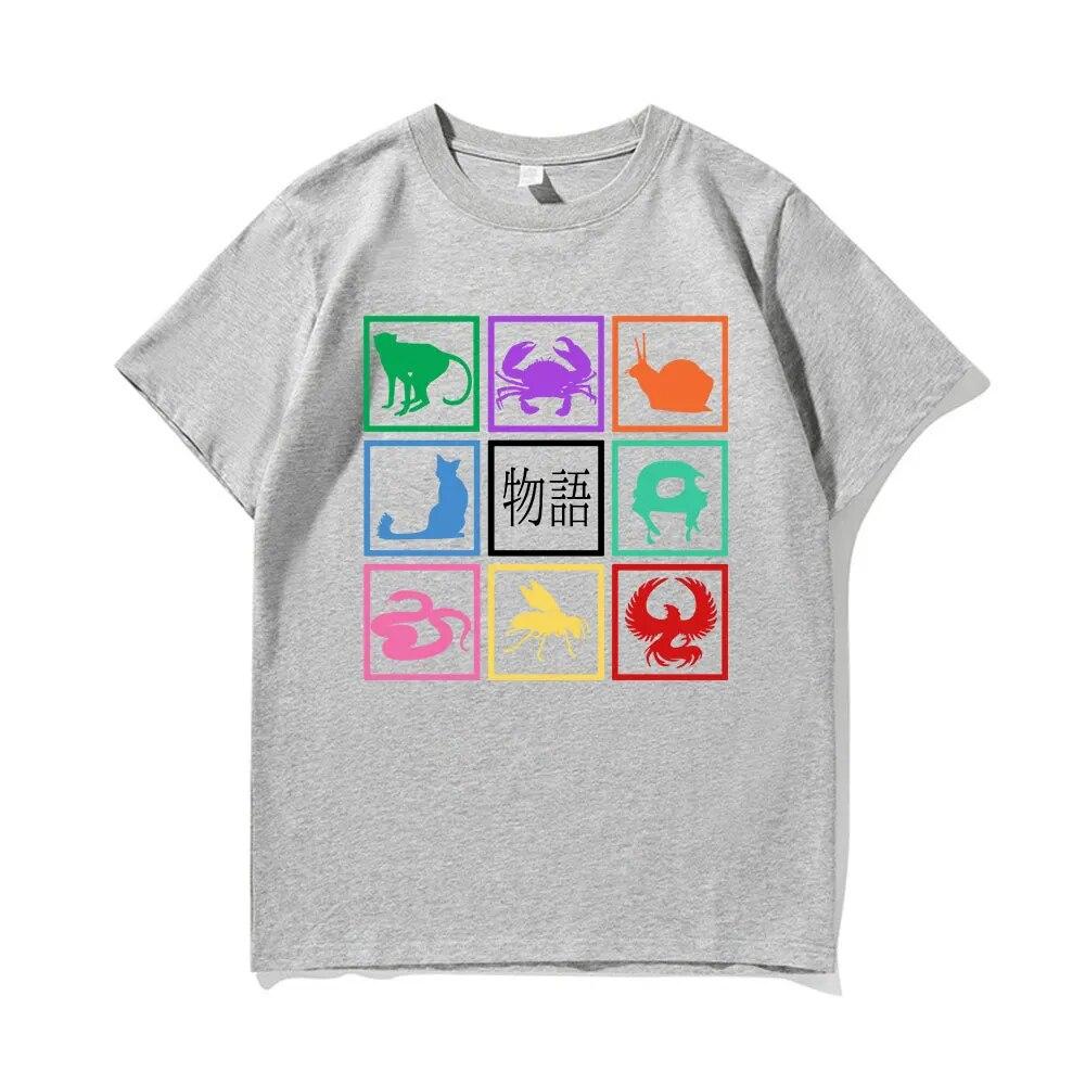 Japanische Manga Monogatari Serie Grafikdruck Schwarzes T-Shirt Unisex Damen Übergroßes T-Shirt Kleidung Lustiges Harajuku Streetwear Top