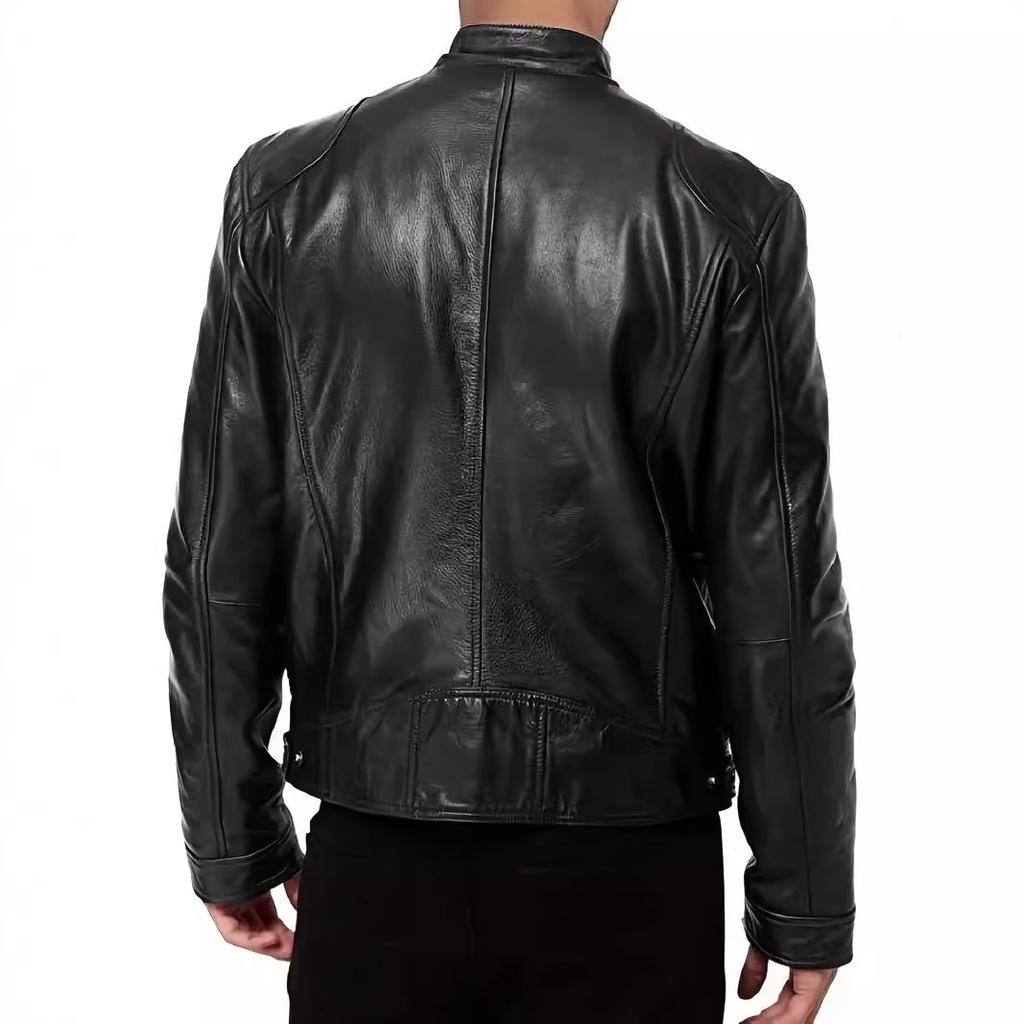 Men's European and American stand-up collar leather jacket new retro locomotive zipper design PU leather jacket