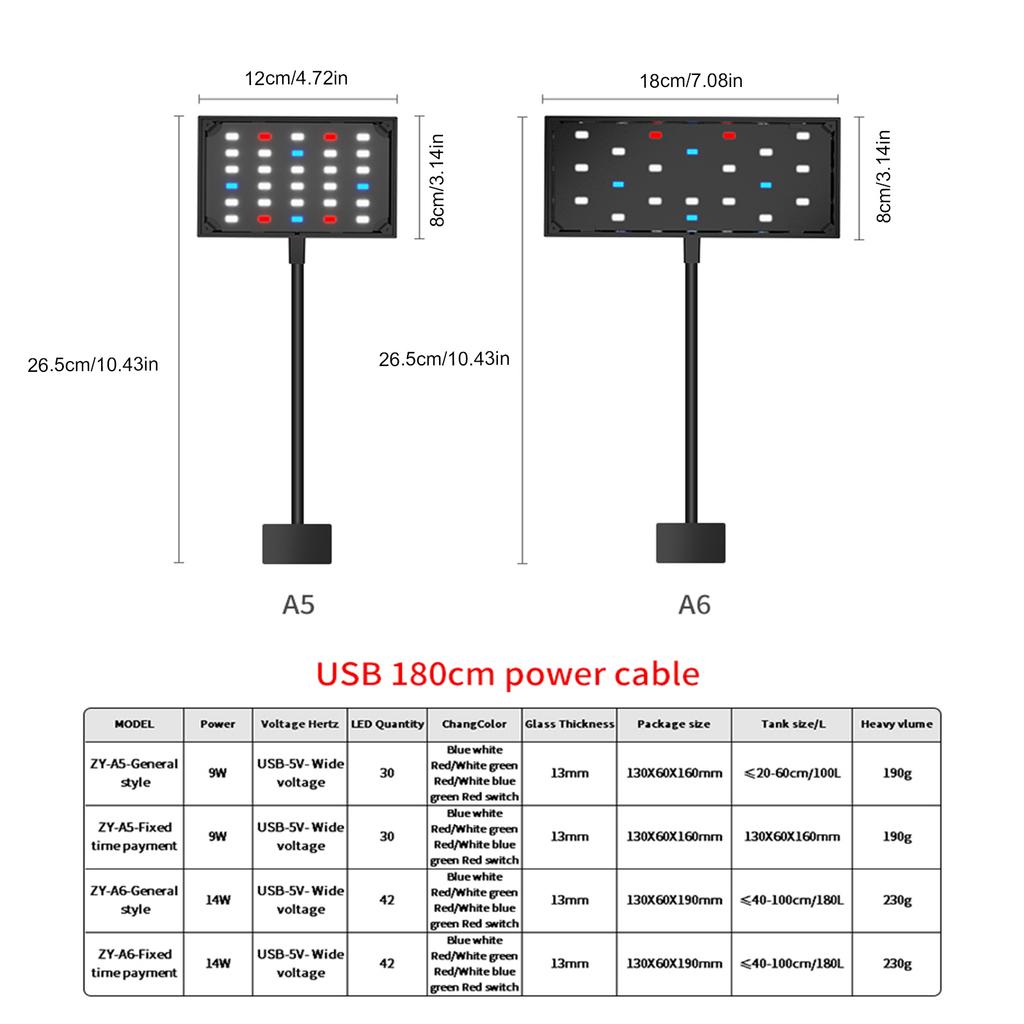Dimmable Full Spectrum LED Aquarium Light USB Clip On Lamp for Fishtank Terrariums Landscaping Lighting Kits