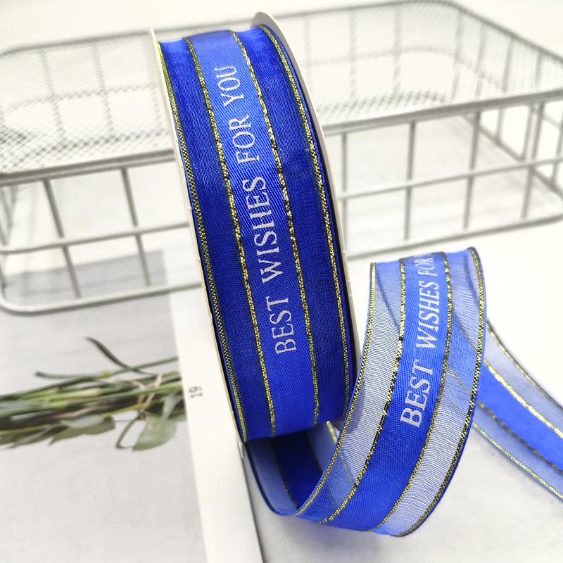 2,5 cm Transparentes Schneegarnband mit englischem und koreanischem Design für Kuchen-, Geschenkboxschleifen