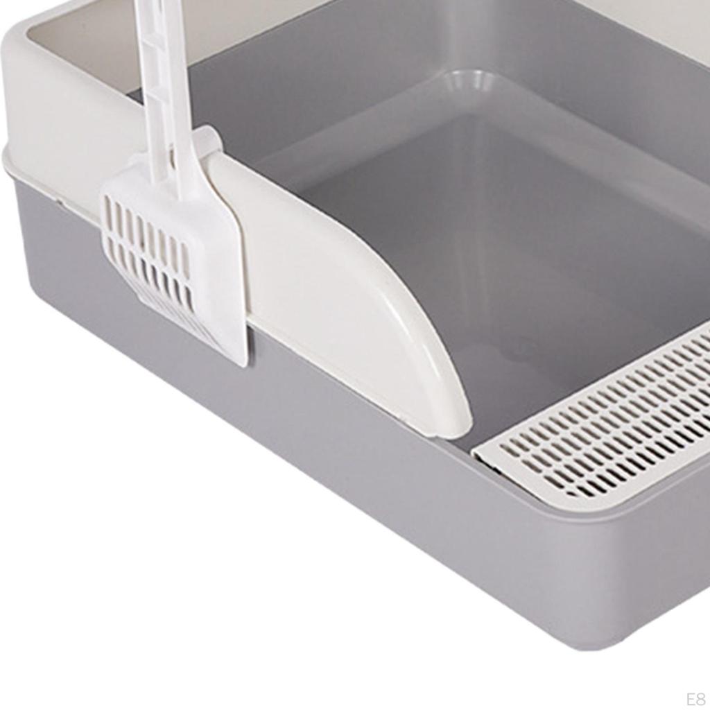 Toilet with Spoon High Sided Semi Enclosed Portable Cat Litter Tray Sand Box for Indoor Cats