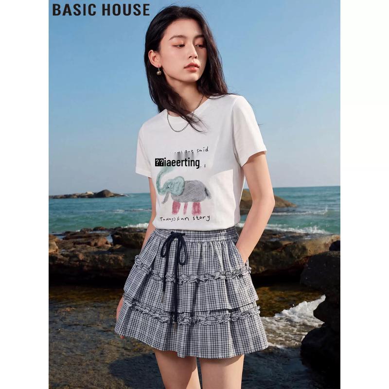 Basic House Women s Printed Round Neck Short Sleeve T-Shirt XL белый