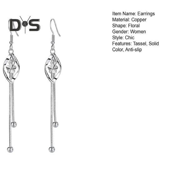 1 Pair Women Hanging Earrings Long Tassel Exaggerated Hollow Out Flower Lightweight Anti-slip Ear Jewelry Lady Prom Cocktail Party Dating Dangle