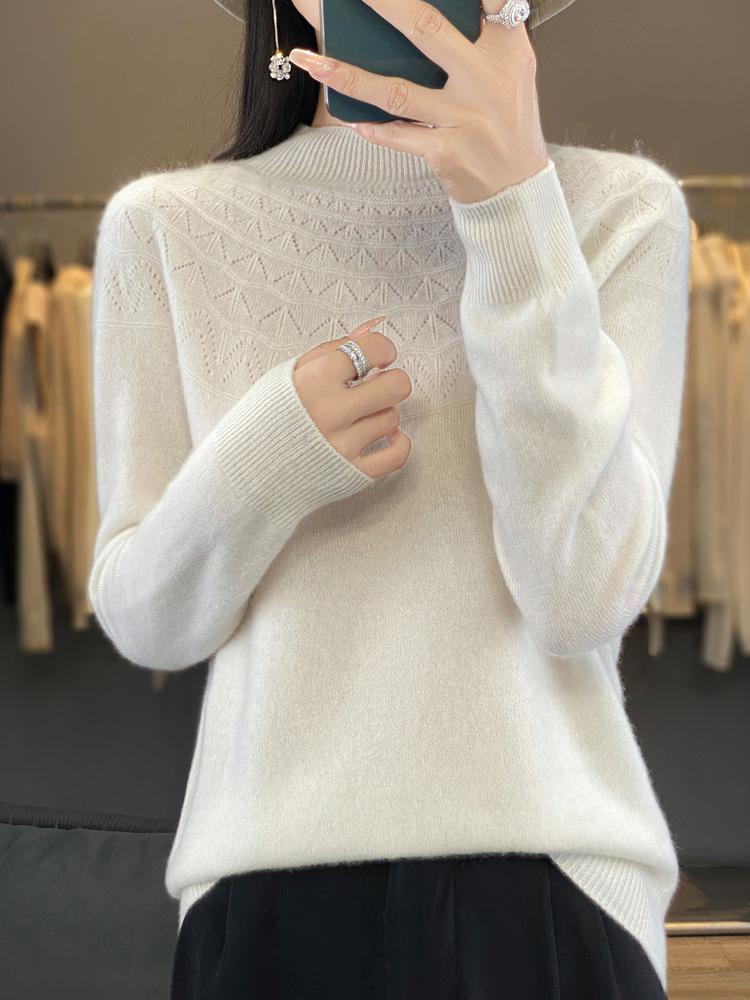 Cross-Border Autumn/Winter Women's Slim Fit Trendy Semi-High Neck Soft Knit Sweater.