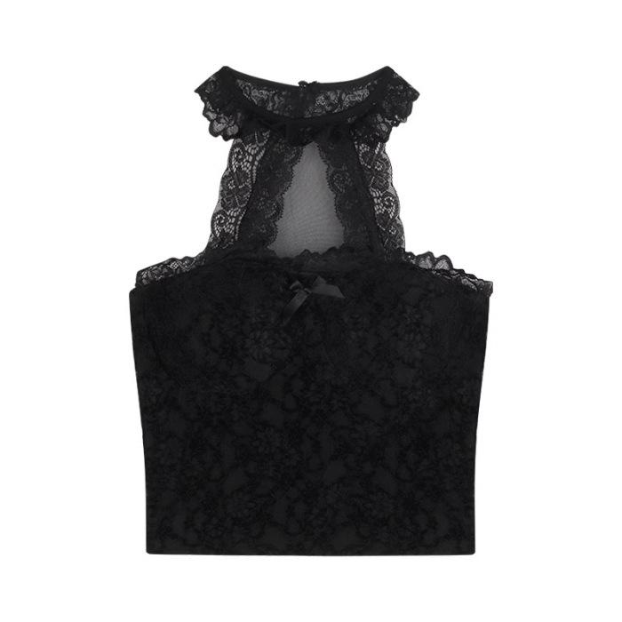 With chest pad, lace splicing neck sling vest for women's summer inner with Spice Girls sexy short top outside