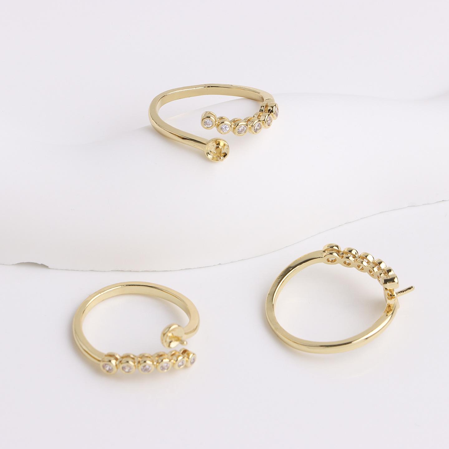 

18K Gold Plated Zircon Ring with Baroque Pearl Open Design for DIY Jewelry A54