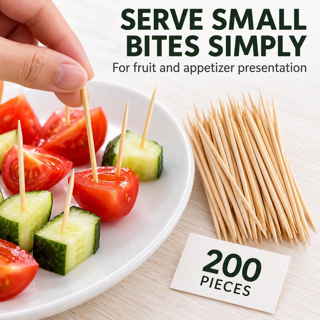 200pcs Natural Bamboo Toothpicks, Approx.6.5cm Appetizer Picks