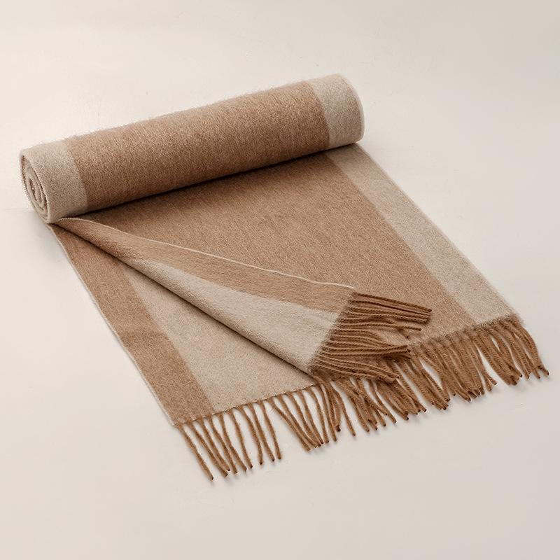 Britischer Weicher Karoschal 100% Wolle Herrenschals Herbst und Winter Zweifarbig Verdickter Wollwarmschal 35x196cm