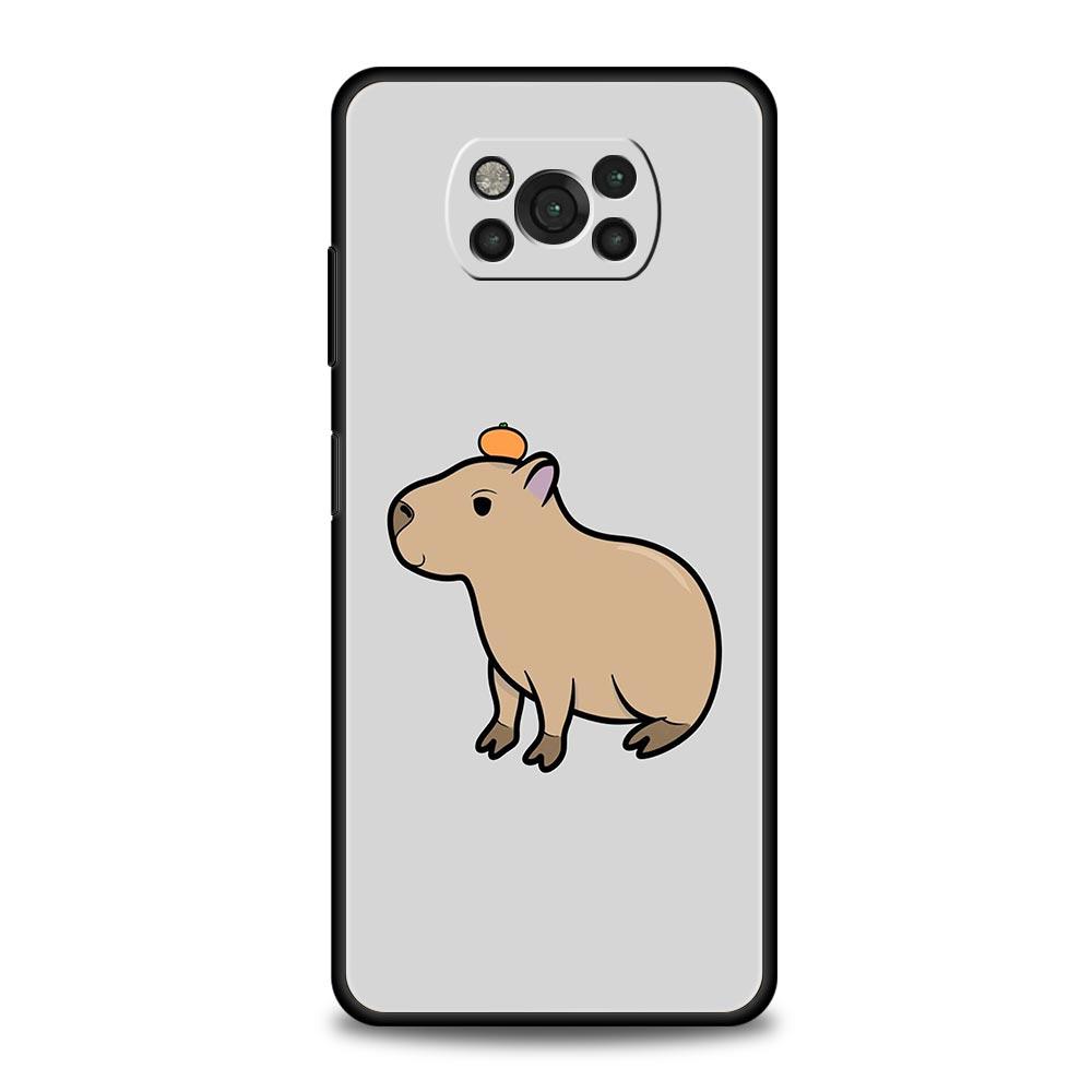 Phone Case For Xiaomi Poco X6 X5 X4 Pro 5G X3 NFC F5 F4 M5 M4 M3 F3 GT C51 C50 C55 Soft Silicone Black Cover Cartoon Capybara