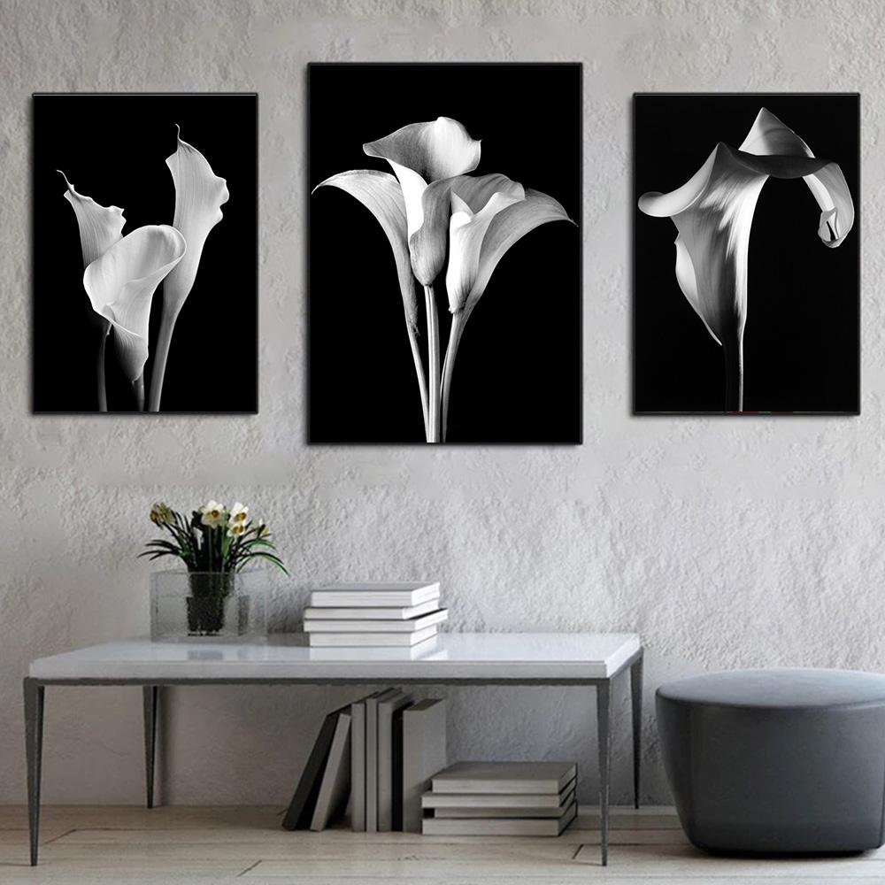 Calla Lily Pôsteres Flores em preto e branco Cópias de plantas Pintura em tela Mural de parede Imagens de arte Sala de estar Quarto Moderno Decoração de pôster para casa