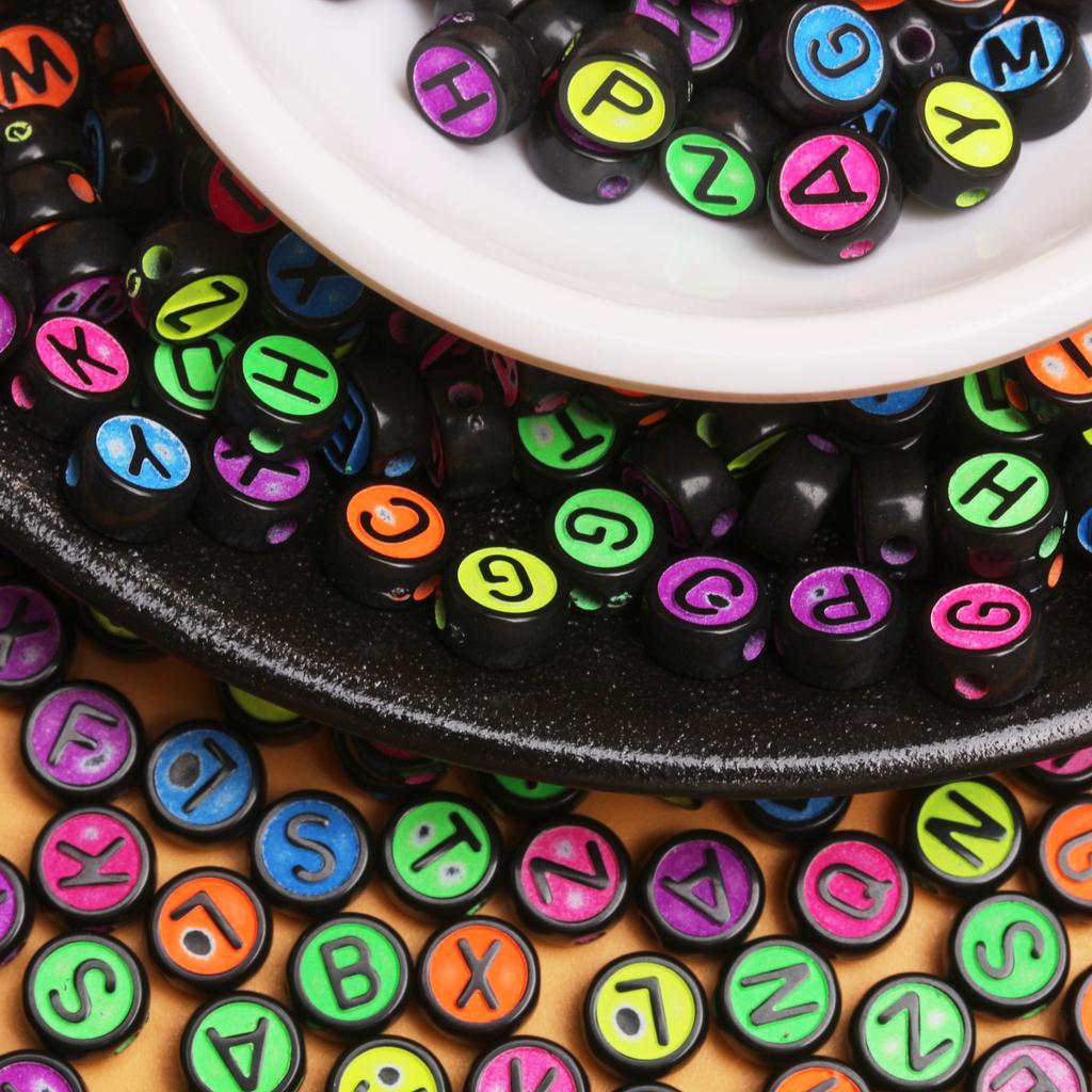 6.5mm Acrylic Bracelet Jewelry Making Loose Beads Fashion Colored Round For Necklace Letter Beaded Material 50pcs Keychain