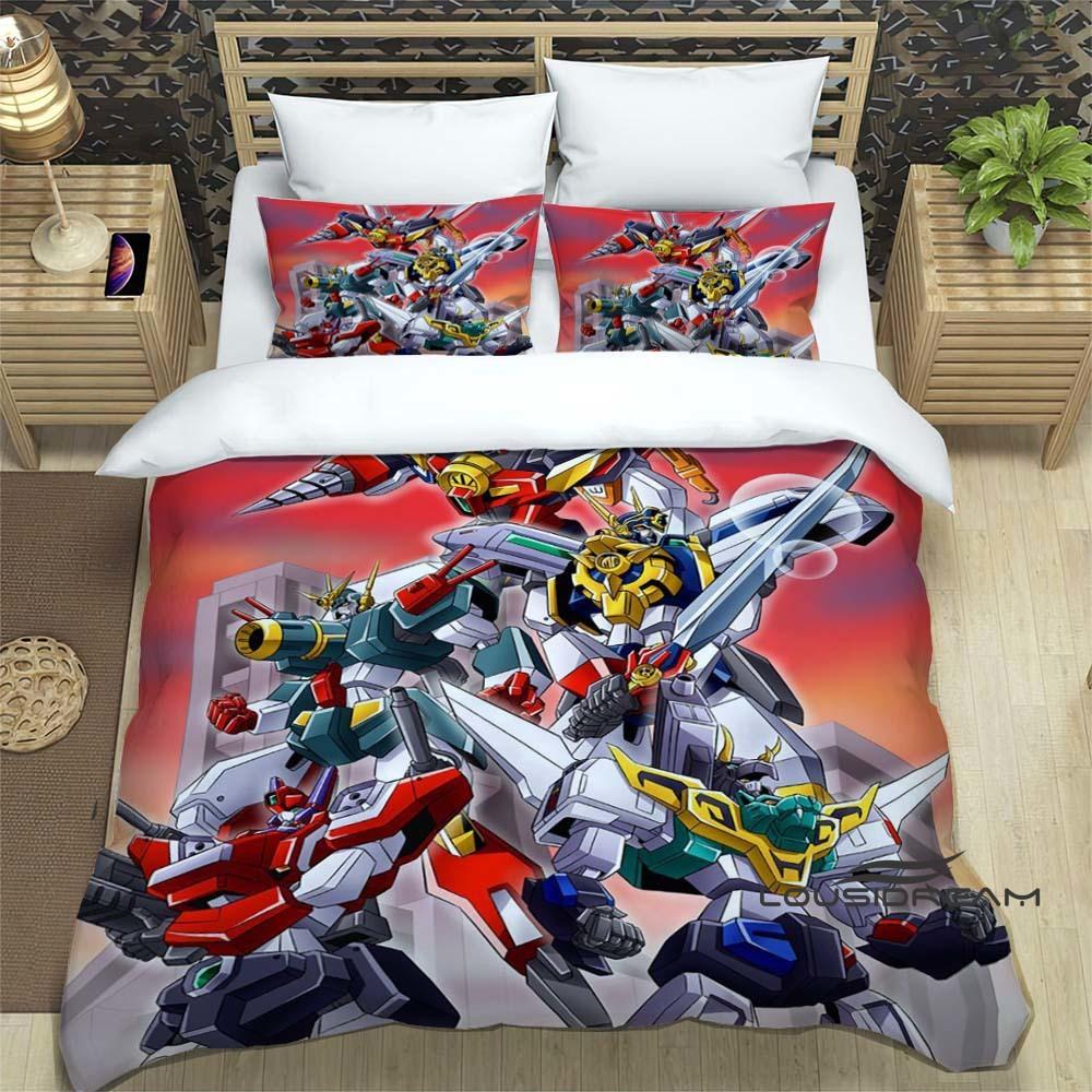 3D Printed Cartoon Gundam 3-Piece Bedding Set: Duvet cover set suitable for adult boys and girls bedroom décor, children's gift,