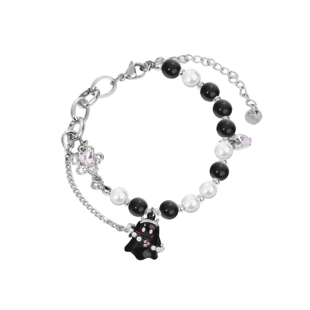 2PCS Pearl Beaded Halloween Couple Bracelets Funny Ghost Pendant Bracelet  Friends