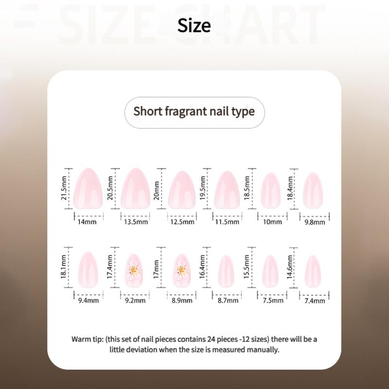 24PC 3D Artificial Nail Plastic Reusable Press On Nail Floral Design Comfortable Nail Stickers For Everyday Fashion Styles