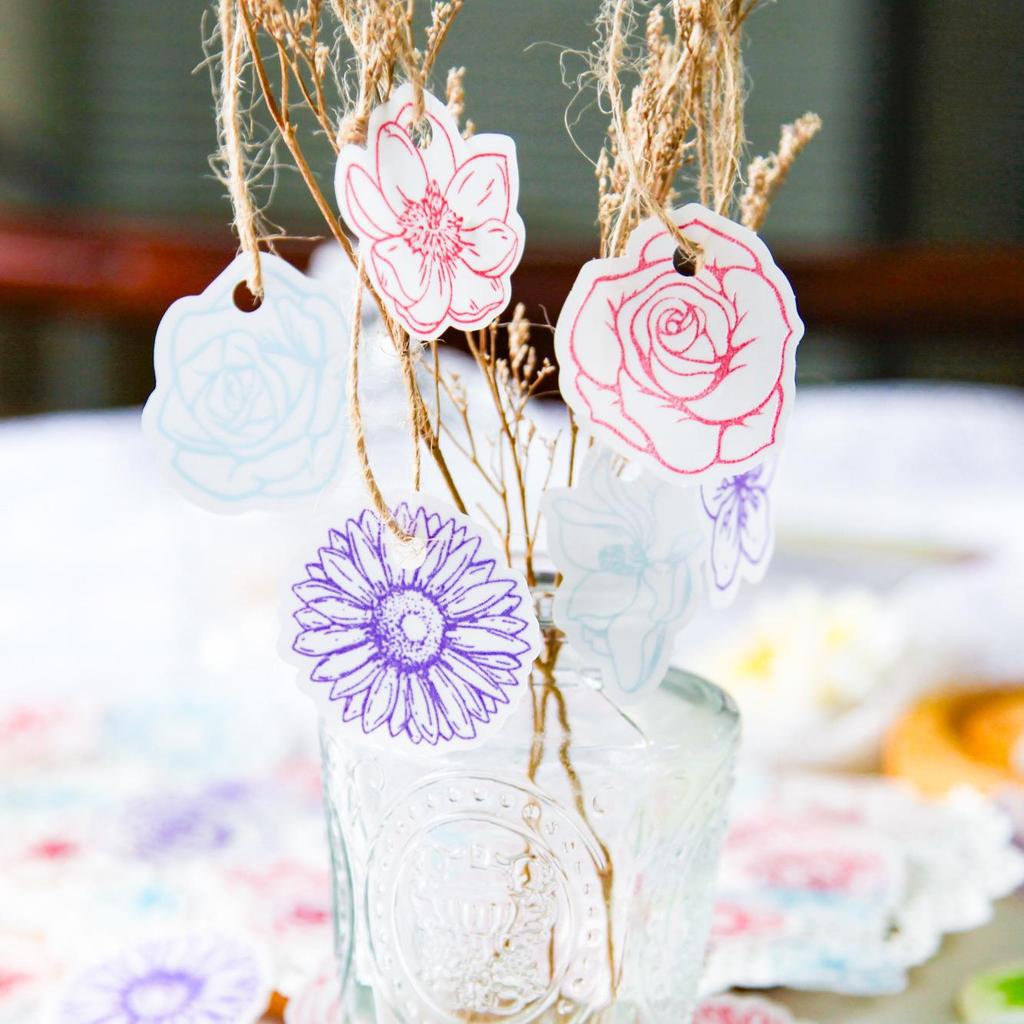 Retro Story Sulfuric Acid Paper Camellia Flower Stickers for DIY Diary and Creative Decoration