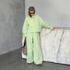 Womens Casual 2-Piece Set Stand Collar Zip-Up Jacket Wide-Leg Pants Streetwear