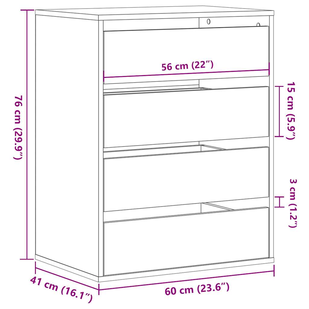 Dresser in Sonoma Oak Finish 60 x 41 x 76 cm Engineered Wood