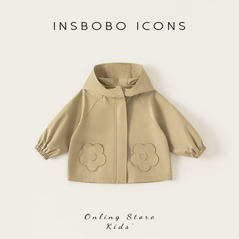 Девочковая куртка Insbobo Весна 2026 Новый стиль Девочковый тренч Осень Одежда Детская толстовка с капюшоном Весна и Осень Детская одежда Kakh 140
