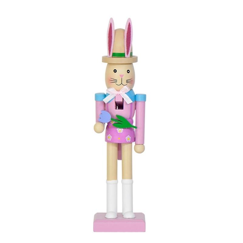 Wooden Rabbit Nutcrackers With Safe Paint 25cm High Decorative Toy for Easter Celebration & Kids Room Mood Gift
