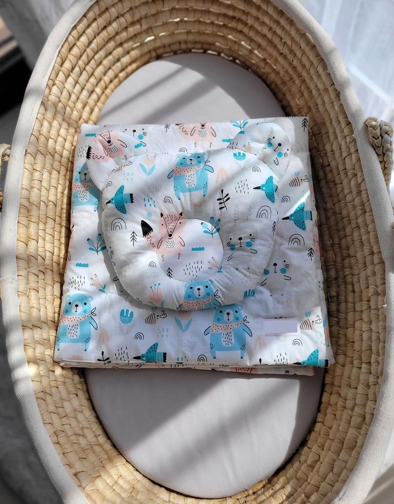 Teddy bear duvet with filling and contoured pillow - 2-piece set - blue teddy bears
