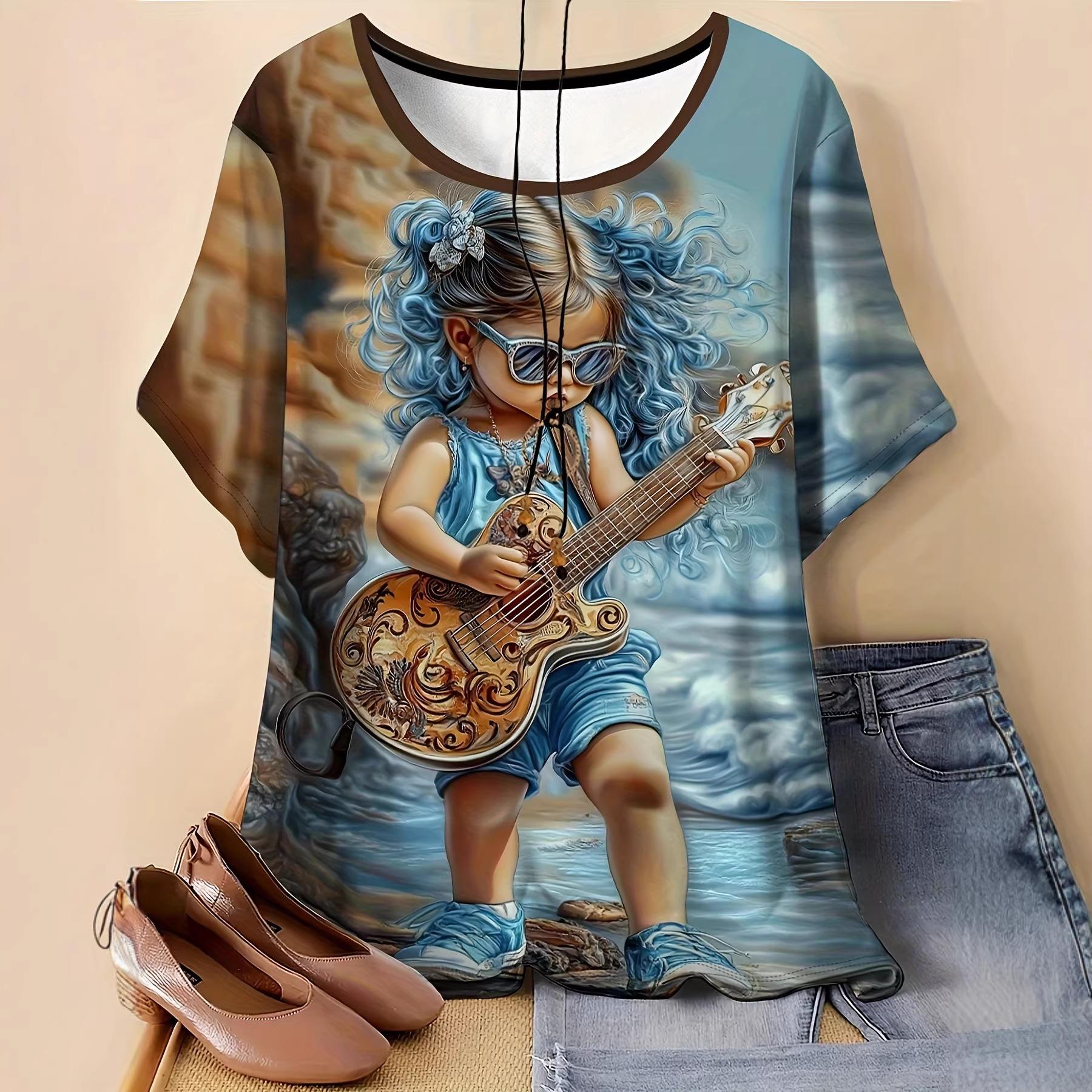 Large Size Women s T-shirt Printed Round Neck Short Sleeved Summer Top L