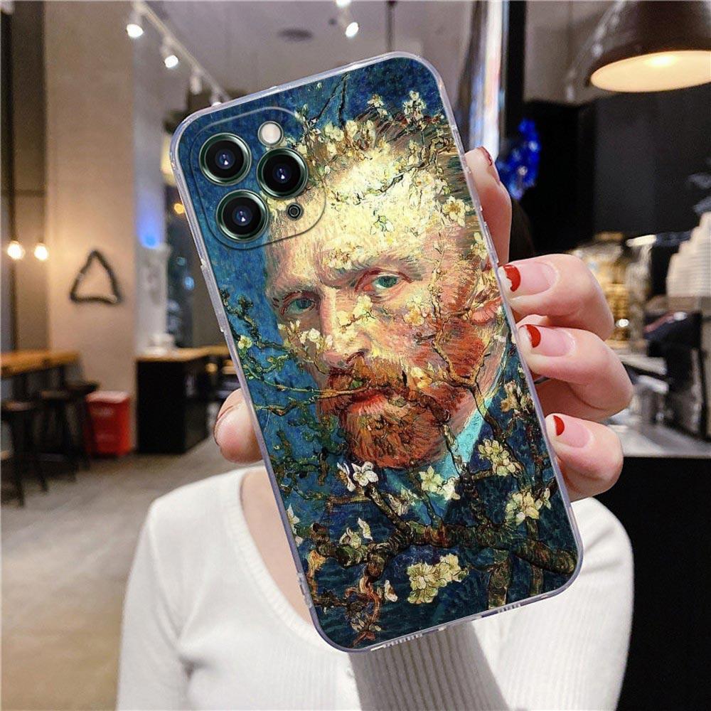 Starry Sky Van Gogh Oil Painting Sunflower Almond Blossoms Clear Phone Case For iPhone 15 13 11 12 14 Pro Max XS 7 8 Plus Covers