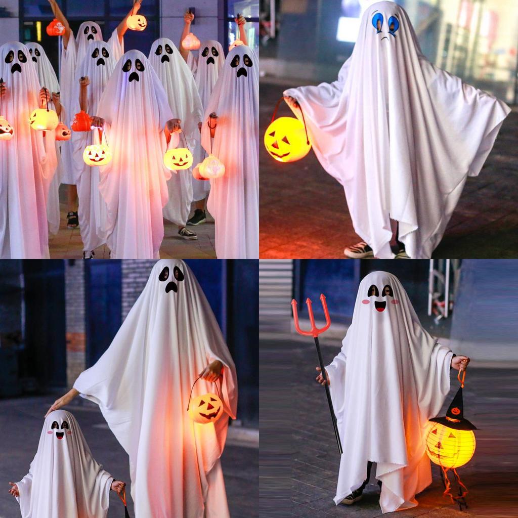 Halloween Kids Costume Ghost Cape For Boys And Girls Cosplay Dress-up White Spirit Costume