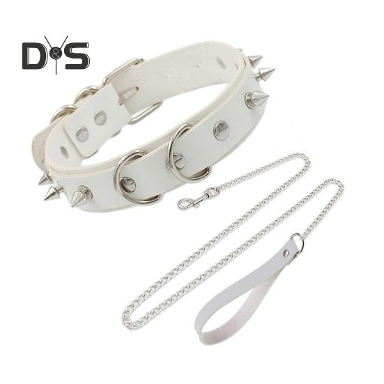 2 Teile/satz Nieten Halskette mit Leine Einstellbare Länge Nieten Dekor Kragen Seil Set Paar Sexy Halskette Erwachsene Erotische Produkte