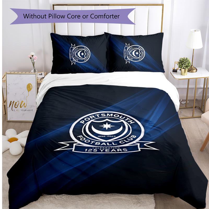 Set Lenzuola Stampato 3 Pezzi Portsmouth FC Traspirante Copripiumino con Federe Biancheria da Letto Decorativa per Camera da Letto Casa