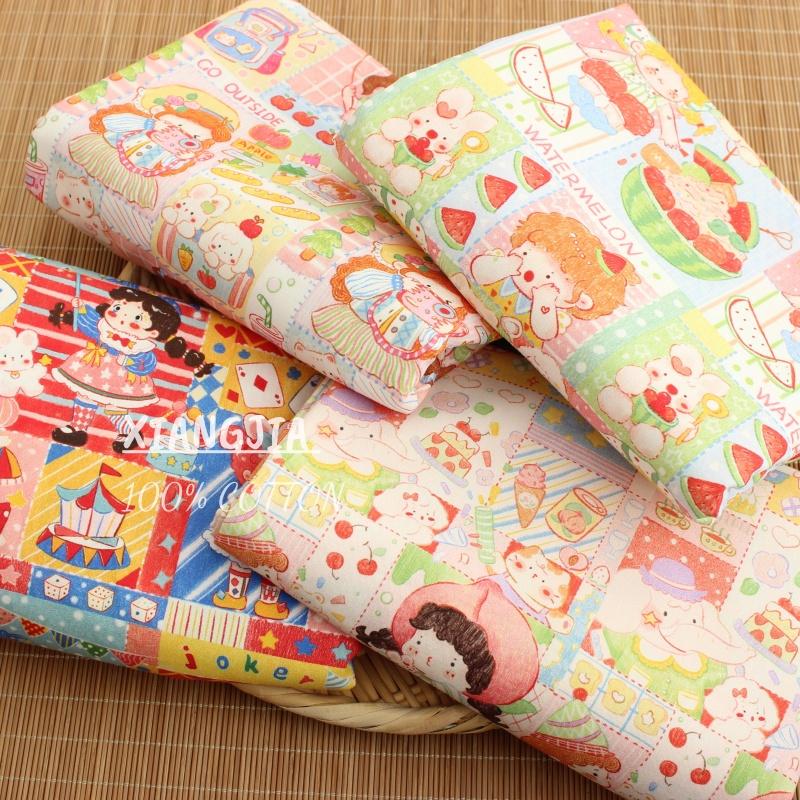 40 Count Cotton Cartoon Illustration Theme Print Class A Level Fabric Kid's Clothing DIY Sewing Needlework Material 100*145cm
