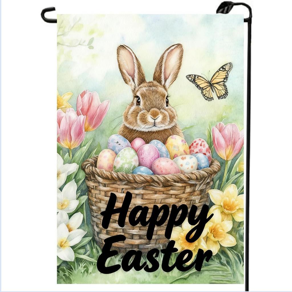 Happy Easter Garden ags 12x18 Double Sided, Small Burlap Bunny oral Buttery Garden ag Easter Holiday Outdoor Yard De