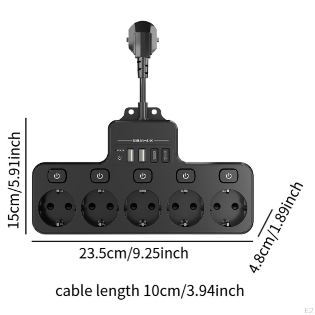 EU 250V AC Outlets Plug Power Strip Professional Multipurpose Travel Adapter Black