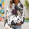 Women Plus Size Cute Cow Cactus Printed White Long Sleeve Drawstring Hoodie Kangaroo Pocket Pullover