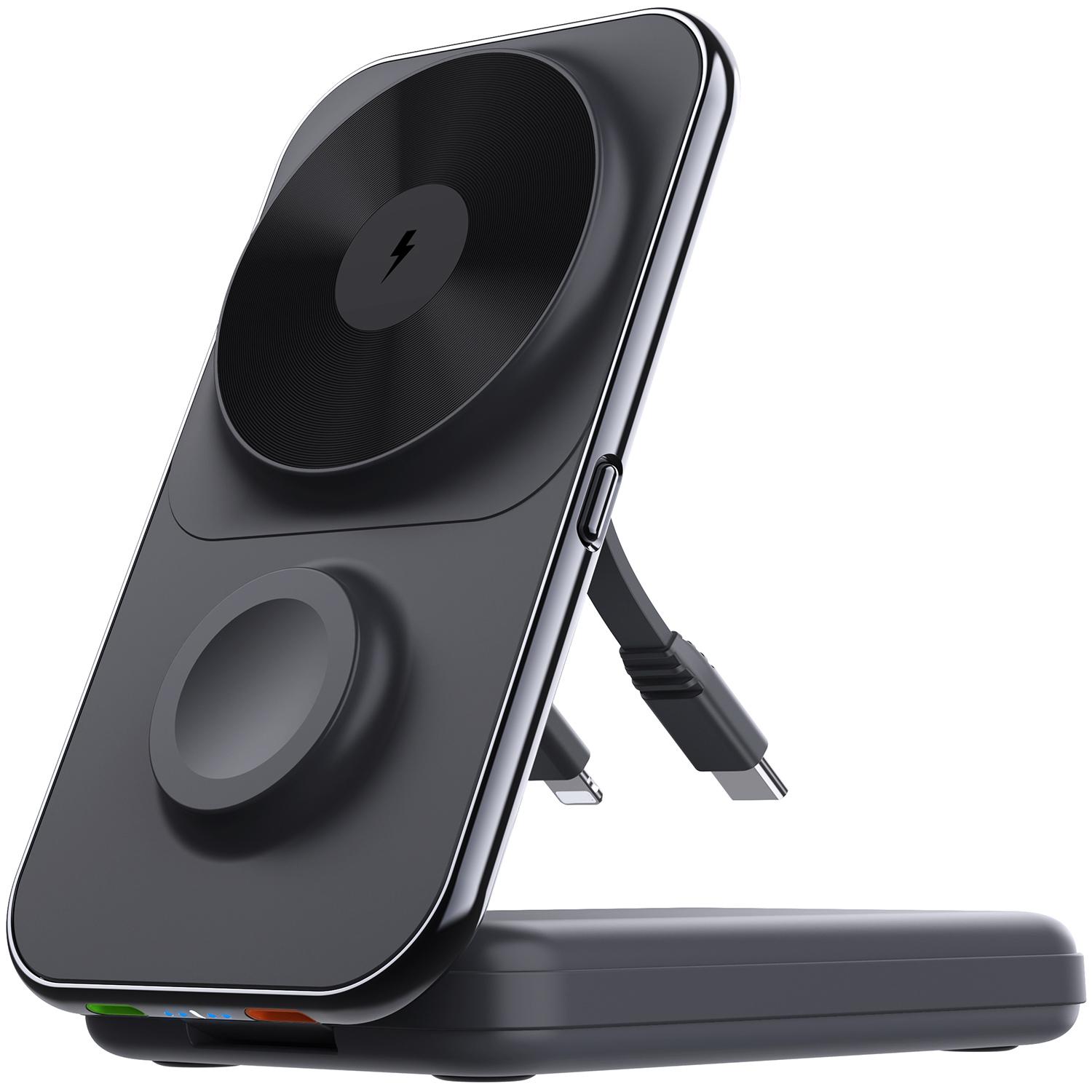 

MP02 For iPhone iWatch AirPods Magnetic Wireless Charger Built-in 2 Cables 8000mAh Power Bank A