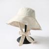 Summer Spring Tie Bucket Hat Women Big Brim Fisherman Hat Foldable Sunscreen Chic Cotton Linen Beach Sun Hat
