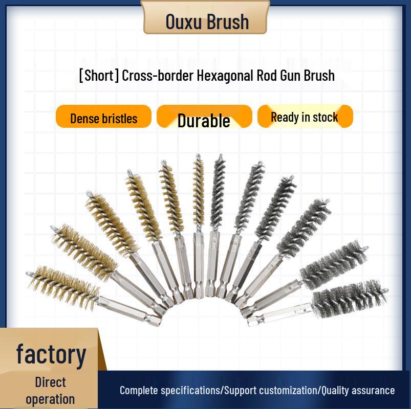 Hexagonal Rod Gun Pipe Brush - 304 Stainless Steel Wire for Rust Removal, Grinding, and Deburring.