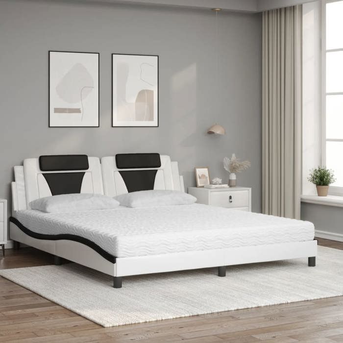 VidaXL Lit avec Matelas, Lit Rembourré avec Coussin de Tête de Lit, Lit Double, Lit Adulte, Meuble de Chambre à Coucher 3208816